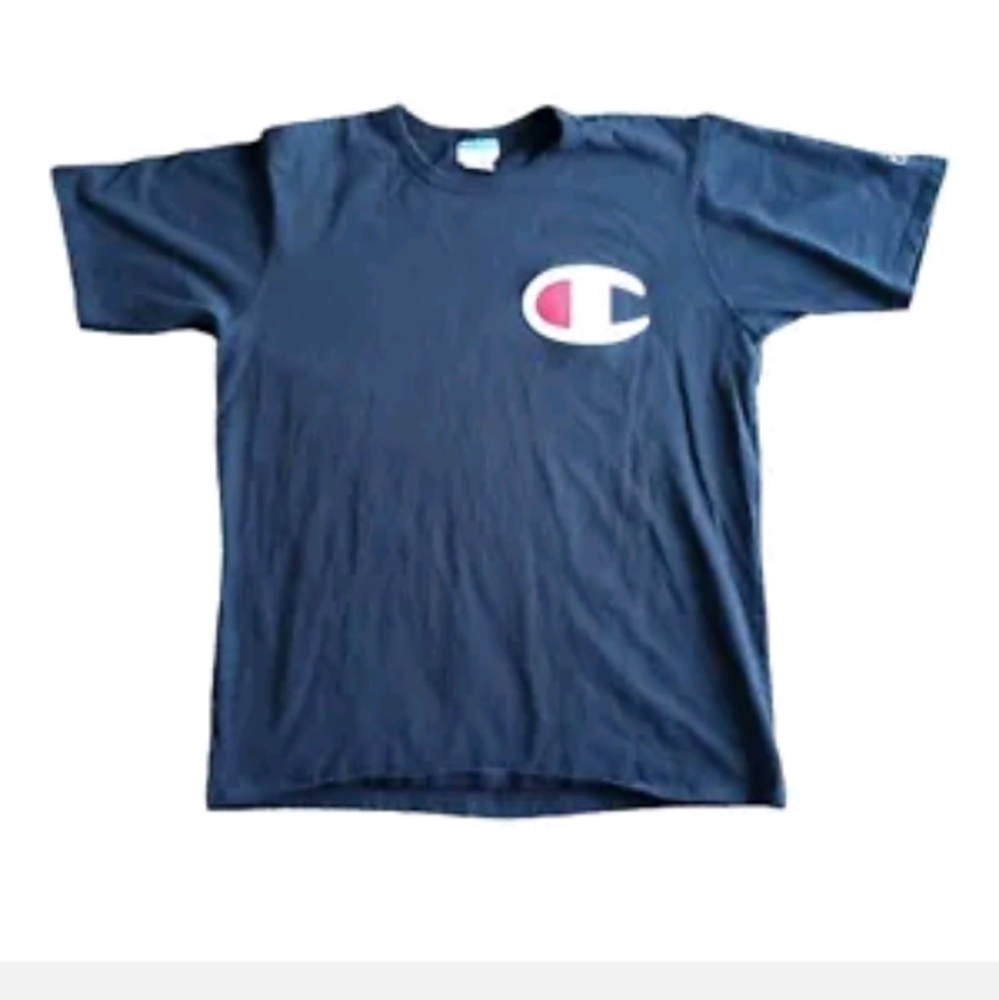 Vintage Mens Champion Cotton Large Embroidered C navy blue t-shirt, XL
